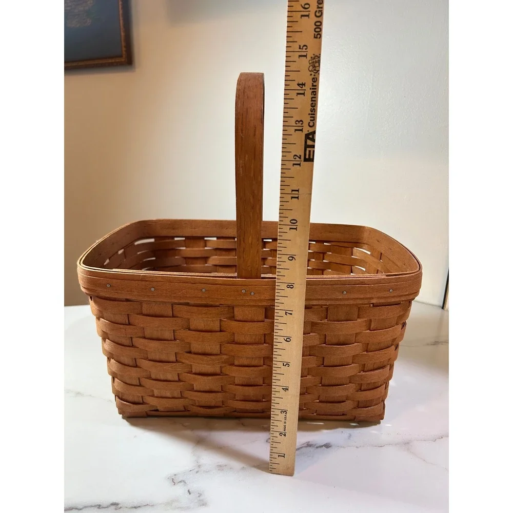 Vintage 1989 Longaberger Handwoven USA Basket Rectangular Fixed Handle Brown